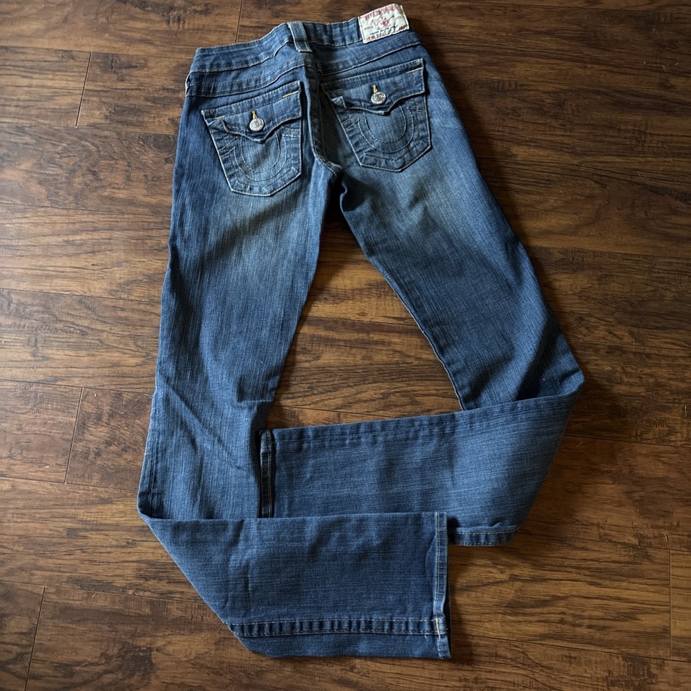 True Religion Women's Low Rise Straight Dark Wash Blue Denim Jeans Size 25 Long